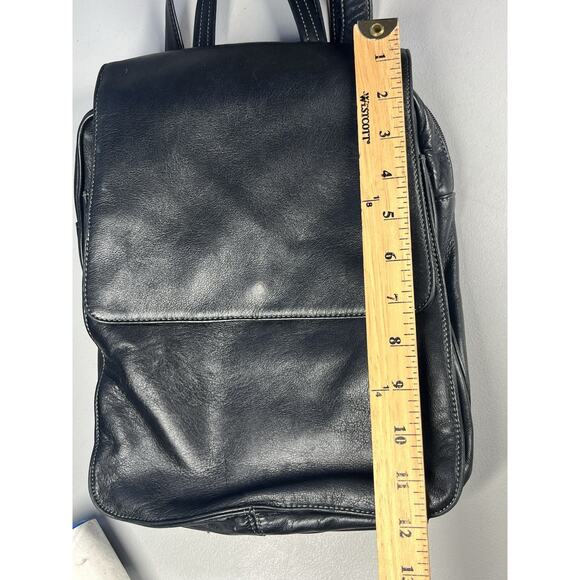 Tignanello Leather Backpack Black Bag Flap Over Zip Shoulder Straps Travel Purse - Picture 15 of 16